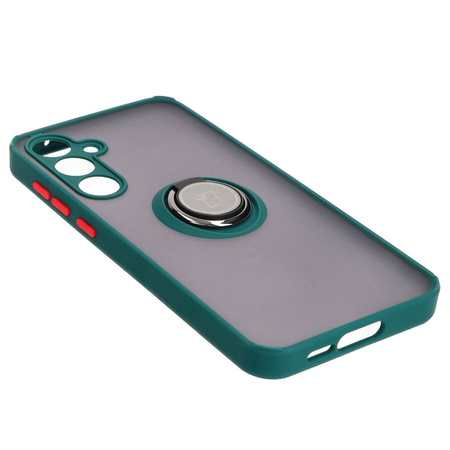 Etui z uchwytem na palec Bizon Case Hybrid Ring do Galaxy A55 5G, przydymione z ciemnozieloną ramką