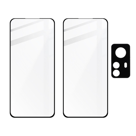 Szkło hartowane Bizon Glass Edge 3D - 2 sztuki + ochrona na obiektyw, Xiaomi 12 Pro, czarne