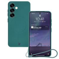 Silikonowe etui z pierścieniem magnetycznym Bizon Case Silicone Magnetic do Galaxy S25 / Galaxy S24, ciemnozielone