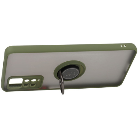 Etui z uchwytem na palec Bizon Case Hybrid Ring do Xiaomi Redmi Note 11 Pro / Pro 5G, przydymione z zieloną ramką