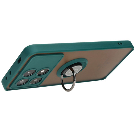 Etui z uchwytem na palec Bizon Case Hybrid Ring do Xiaomi Poco X6 Pro, przydymione z ciemnozieloną ramką