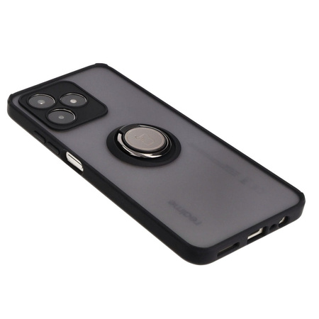 Etui z uchwytem na palec Bizon Case Hybrid Ring do Realme C53 / C51, przydymione z czarną ramką