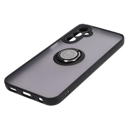 Etui z uchwytem na palec Bizon Case Hybrid Ring do Galaxy A24 4G, przydymione z czarną ramką