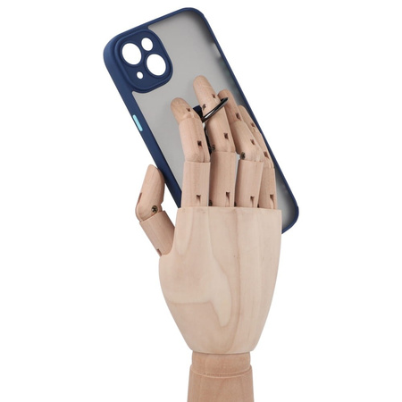 Etui z uchwytem na palec Bizon Case Hybrid Ring do iPhone 14 Plus, przydymione z granatową ramką