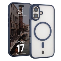 Etui z pierścieniem magnetycznym Bizon Case MatteO do iPhone 17, przydymione-granatowe
