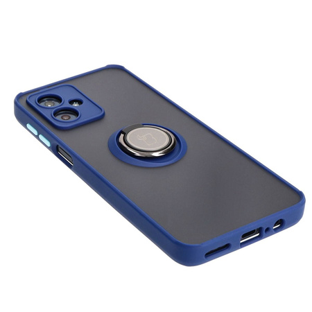Etui z uchwytem na palec Bizon Case Hybrid Ring do Motorola Moto G54 5G/G54 Power, przydymione z granatową ramką