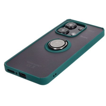 Etui z uchwytem na palec Bizon Case Hybrid Ring do Xiaomi Redmi Note 13 4G, przydymione z ciemnozieloną ramką