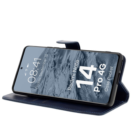 Etui z klapką Bizon Case Pocket do Xiaomi Redmi Note 14 Pro 4G, granatowe