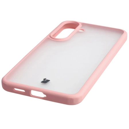 Etui Bizon Case Angelo do Galaxy S25 FE, półprzezroczyste z jasnoróżową ramką