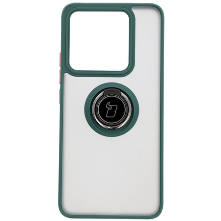 Etui z uchwytem na palec Bizon Case Hybrid Ring do Xiaomi 14T, przydymione z ciemnozieloną ramką
