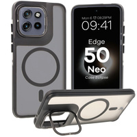 Etui z podstawką i pierścieniem magnetycznym Bizon Case Eclipse do Motorola Edge 50 Neo, przydymione z czarną ramką