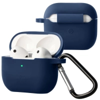 Silikonowe etui z karabińczykiem Bizon Case Headphone Silicone do AirPods 4, granatowe