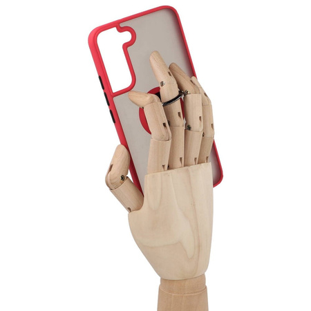 Etui z uchwytem na palec Bizon Case Hybrid Ring do Galaxy S22 Plus, przydymione z czerwoną ramką