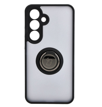 Etui z uchwytem na palec Bizon Case Hybrid Ring do Galaxy S24, przydymione z czarną ramką