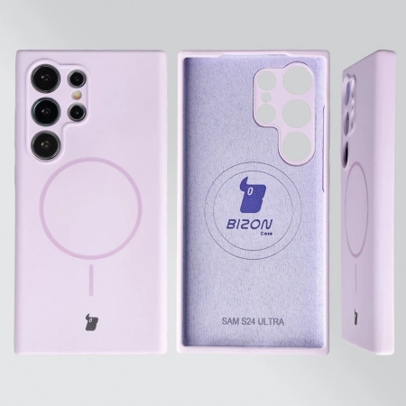 Silikonowe etui z pierścieniem magnetycznym Bizon Soft Case Magnetic do Galaxy S24 Ultra, jasnofioletowe