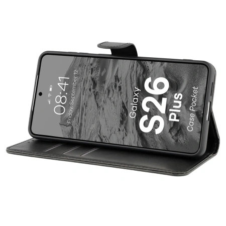 Etui z klapką Bizon Case Pocket do Galaxy S26 Plus, czarne