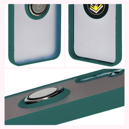 Etui z uchwytem na palec Bizon Case Hybrid Ring do Galaxy M15 5G, przydymione z ciemnozieloną ramką