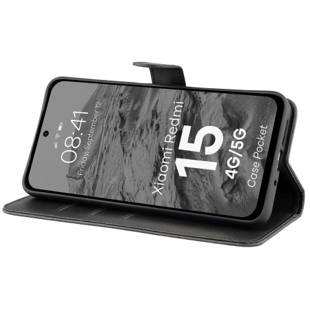 Etui z klapką Bizon Case Pocket do Xiaomi Redmi 15 4G/5G, czarne