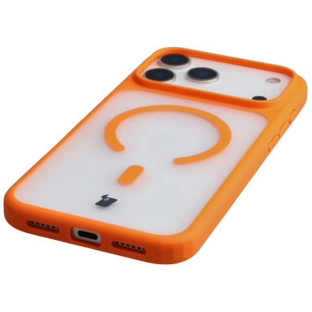Etui z pierścieniem magnetycznym + szkło hartowane Bizon MatteO Pack do iPhone 17 Pro Max, przydymione-pomarańczowe