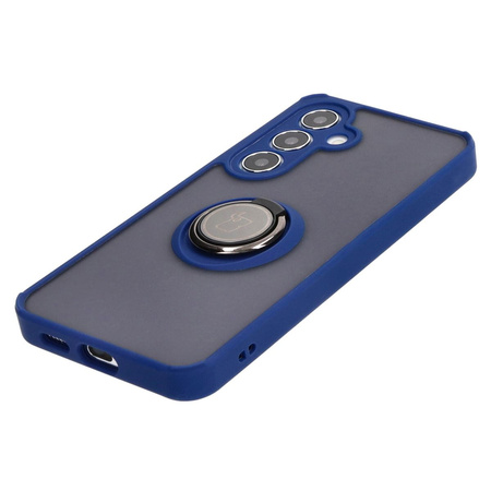 Etui z uchwytem na palec Bizon Case Hybrid Ring do Galaxy S24, przydymione z granatową ramką