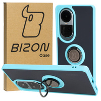 Etui z uchwytem na palec Bizon Case Hybrid Ring do Oppo Reno10 / 10 Pro, przydymione z jasnoniebieską ramką