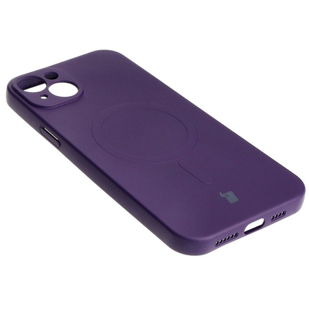 Etui silikonowe z pierścieniem magnetycznym Bizon Case Silicone Magnetic do iPhone 15 Plus, śliwkowe