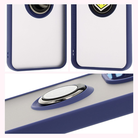 Etui z uchwytem na palec Bizon Case Hybrid Ring do Xiaomi Redmi 13 4G, przydymione z granatową ramką