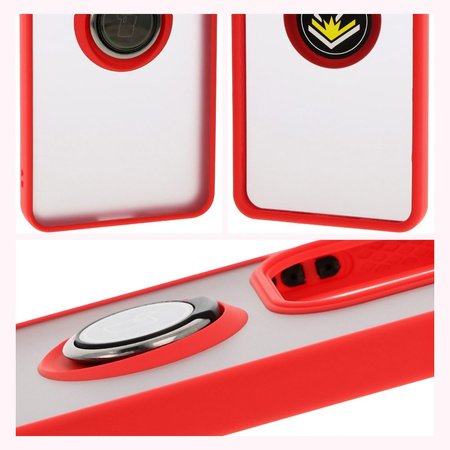 Etui z uchwytem na palec Bizon Case Hybrid Ring do Xiaomi Redmi Note 14 4G, przydymione z czerwoną ramką