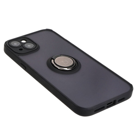 Etui z uchwytem na palec Bizon Case Hybrid Ring do iPhone 15 Plus, przydymione z czarną ramką