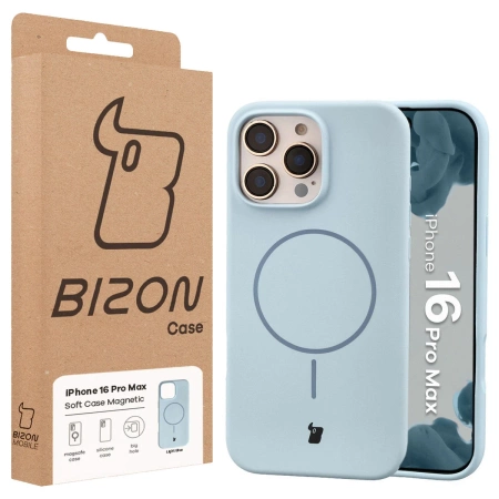 Silikonowe etui z pierścieniem magnetycznym Bizon Soft Case Magnetic do iPhone 16 Pro Max, błękitne