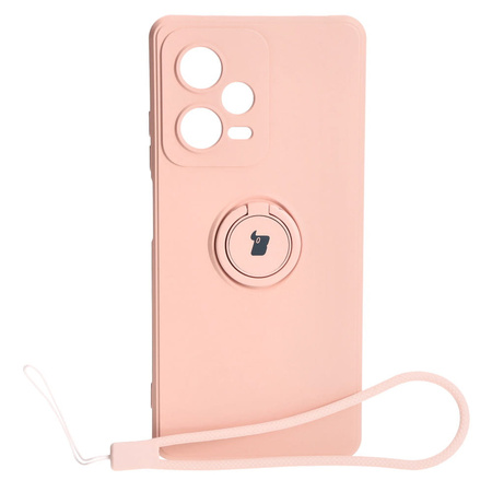 Etui Bizon Case Silicone Ring Sq do Xiaomi Redmi Note 12 Pro Plus 5G, jasnoróżowe