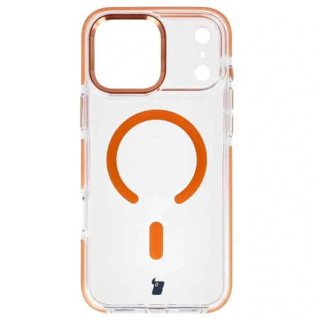 Etui z pierścieniem magnetycznym Bizon Case Marco do iPhone 17 Pro Max, przezroczyste z pomarańczową ramką
