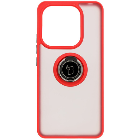Etui z uchwytem na palec Bizon Case Hybrid Ring do Xiaomi Redmi Note 14 4G, przydymione z czerwoną ramką