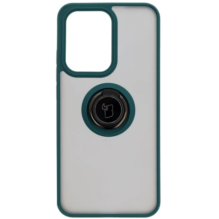 Etui z uchwytem na palec Bizon Case Hybrid Ring do Oppo Reno13 Pro, przydymione z ciemnozieloną ramką