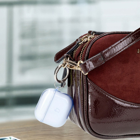 Elastyczne etui z karabińczykiem Bizon Case Headphone Clear do AirPods 4 przeźroczysto-niebieskie