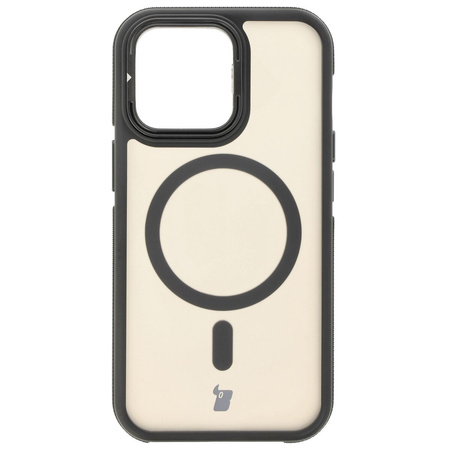 Etui z podstawką i pierścieniem magnetycznym Bizon Case Eclipse do iPhone 13 Pro, przydymione z czarną ramką