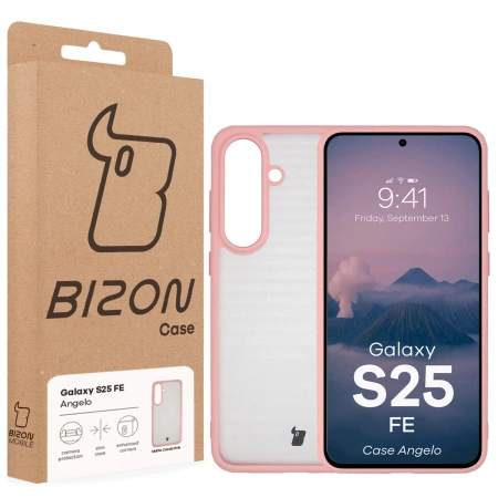 Etui Bizon Case Angelo do Galaxy S25 FE, półprzezroczyste z jasnoróżową ramką
