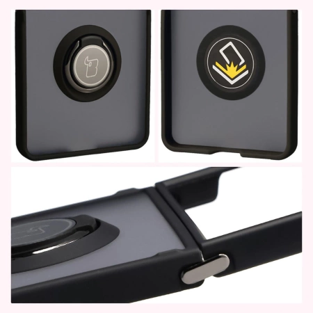 Etui z uchwytem na palec Bizon Case Hybrid Ring do Galaxy Z Flip7, przydymione z czarną ramką