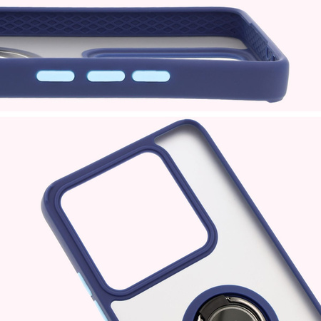 Etui z uchwytem na palec Bizon Case Hybrid Ring do Xiaomi 14T Pro, przydymione z granatową ramką