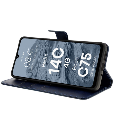 Etui z klapką Bizon Case Pocket do Xiaomi Redmi 14C 4G / POCO C75, granatowe
