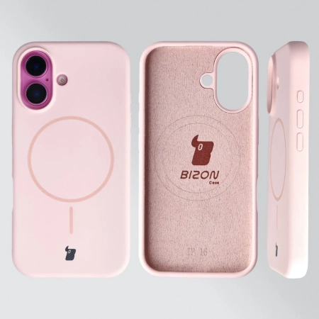 Silikonowe etui z pierścieniem magnetycznym Bizon Soft Case Magnetic do iPhone 16, jasnoróżowe