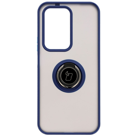 Etui z uchwytem na palec Bizon Case Hybrid Ring do Honor 200 Lite, przydymione z granatową ramką