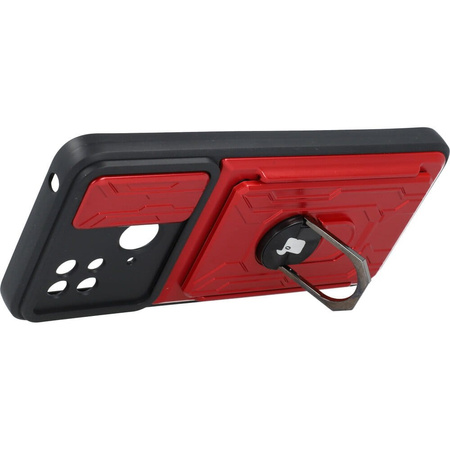 Etui Bizon Case Camshield Card Slot Ring do Xiaomi Redmi 10C, czerwone
