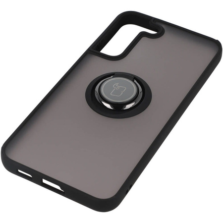 Etui z uchwytem na palec Bizon Case Hybrid Ring do Galaxy S22 Plus, przydymione z czarną ramką