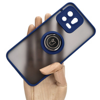 Etui z uchwytem na palec Bizon Case Hybrid Ring do Xiaomi 13, przydymione z granatową ramką