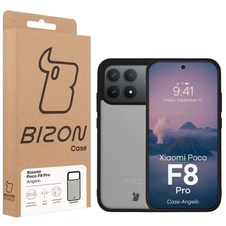Etui Bizon Case Angelo do Xiaomi POCO F8 Pro, przydymione z czarną ramką