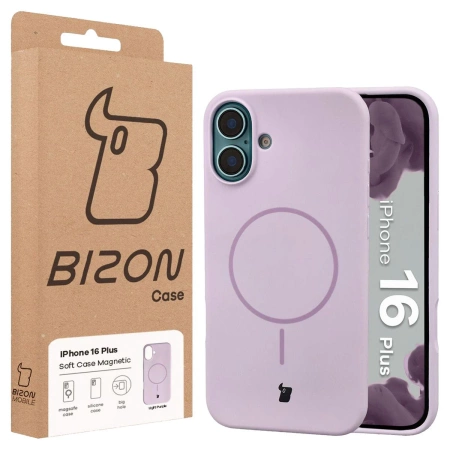 Silikonowe etui z pierścieniem magnetycznym Bizon Soft Case Magnetic do iPhone 16 Plus, jasnofioletowe