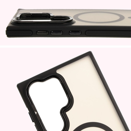 Etui z podstawką i pierścieniem magnetycznym Bizon Case Eclipse do Galaxy S24 Ultra, przydymione z czarną ramką