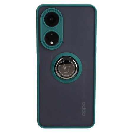 Etui z uchwytem na palec Bizon Case Hybrid Ring do Oppo A98 5G, przydymione z ciemnozieloną ramką