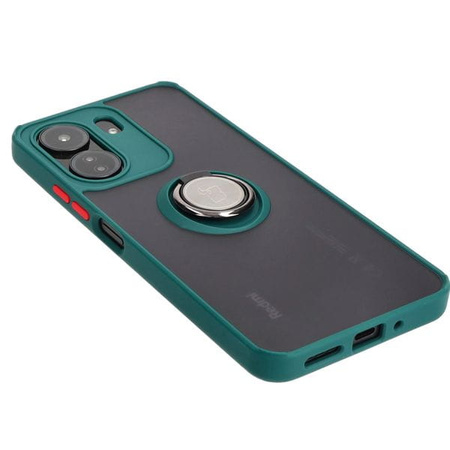Etui z uchwytem na palec Bizon Case Hybrid Ring do Xiaomi Redmi 13C / Xiaomi Poco C65, przydymione z ciemnozieloną ramką